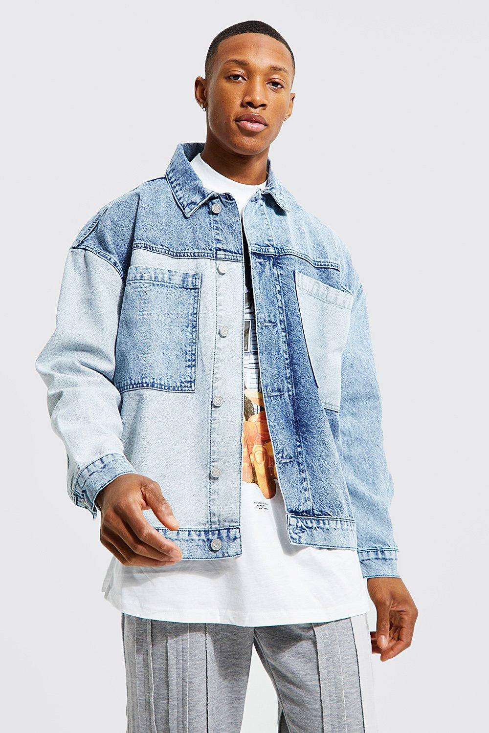 Oversized Patchwork Denim Jacket | boohooMAN USA